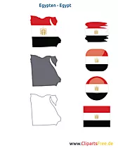 Egypten-Karte mit Flagge, Kontur mit Fahne, Button, Druckvorlage