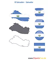 El Salvador-Karte mit Flagge, Kontur mit Fahne, Button, Icon
