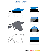 Estland-Karte mit Flagge, Kontur mit Fahne, Button, Icon