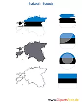 Estland-Karte mit Flagge, Kontur mit Fahne, Button, Icon