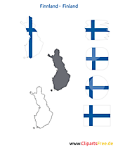Finnland-Karte mit Flagge, Kontur mit Fahne, Button, Icon