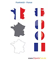 Frankreich-Karte mit Flagge, Kontur mit Fahne, Button, Icon