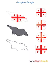 Georgien-Karte mit Flagge, Kontur mit Fahne, Button, Druckvorlage