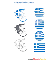 Griechenland Flagge mit Kontur-Karte, Fahne, Icon, Button