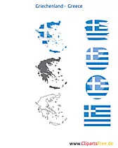 Griechenland Flagge mit Kontur-Karte, Fahne, Icon, Button