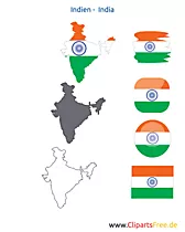 Indien-Karte mit Flagge, Kontur mit Fahne, Button, Icon, Druckvorlage