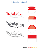Indonesien-Karte mit Flagge, Kontur mit Fahne, Button, Druckvorlage