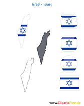 Israel-Karte mit Flagge, Kontur mit Fahne, Button, Icon, Druckvorlage