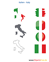 Italien-Karte mit Flagge, Kontur mit Fahne, Button, Icon, Druckvorlage