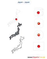Japan-Karte mit Flagge, Kontur mit Fahne, Button, Icon
