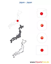 Japan-Karte mit Flagge, Kontur mit Fahne, Button, Icon