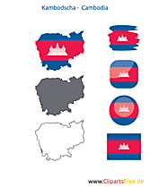 Kambodscha-Karte mit Flagge, Kontur mit Fahne, Button, Druckvorlage