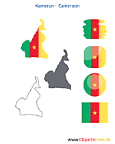 Kamerun-Karte mit Flagge, Kontur mit Fahne, Button, Icon, Druckvorlage