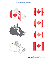 Kanada-Karte mit Flagge, Kontur mit Fahne, Button, Icon, Druckvorlage