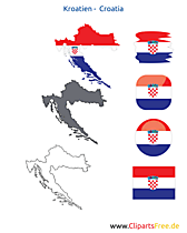 Kroatien-Karte mit Flagge, Kontur mit Fahne, Button, Icon