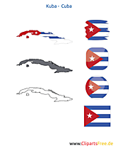 Kuba-Karte mit Flagge, Kontur mit Fahne, Button, Icon