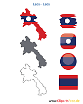 Laos-Karte mit Flagge, Kontur mit Fahne, Button, Icon