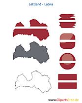 Lettland-Karte mit Flagge, Kontur mit Fahne, Button, Icon