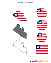 Liberia-Karte mit Flagge, Kontur mit Fahne, Button, Icon