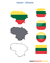 Litauen-Karte mit Flagge, Kontur mit Fahne, Button, Icon