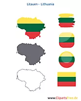 Litauen-Karte mit Flagge, Kontur mit Fahne, Button, Icon