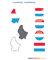 Luxemburg-Karte mit Flagge, Kontur mit Fahne, Button, Icon