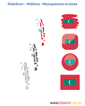 Maldiven-Karte mit Flagge, Kontur mit Fahne, Button, Icon