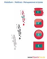 Maldiven-Karte mit Flagge, Kontur mit Fahne, Button, Icon