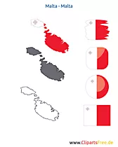 Malta-Karte mit Flagge, Kontur mit Fahne, Button, Icon
