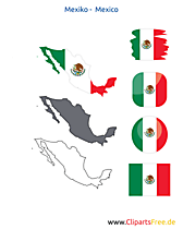 Mexiko-Karte mit Flagge, Kontur mit Fahne, Button, Icon
