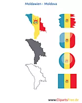 Moldawien-Karte mit Flagge, Kontur mit Fahne, Button, Icon