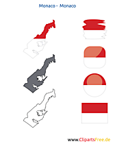 Monaco-Karte mit Flagge, Kontur mit Fahne, Button, Icon