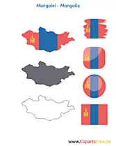 Mongolei-Karte mit Flagge, Kontur mit Fahne, Button, Icon