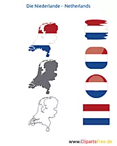Niederlande-Karte mit Flagge, Kontur mit Fahne, Button, Icon