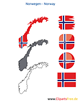 Norwegen-Karte mit Flagge, Kontur mit Fahne, Button, Icon