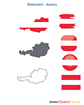 Österreich-Karte mit Flagge, Austria Kontur mit Fahne, Icon, Button