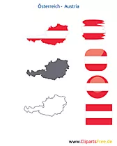 Österreich-Karte mit Flagge, Austria Kontur mit Fahne, Icon, Button