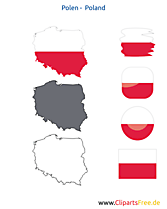 Polen-Karte mit Flagge, Kontur mit Fahne, Button, Icon