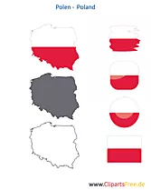 Polen-Karte mit Flagge, Kontur mit Fahne, Button, Icon