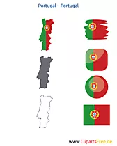 Portugal-Karte mit Flagge, Kontur mit Fahne, Button, Icon