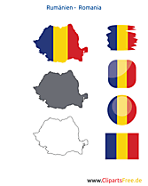 Rumänien-Karte mit Flagge, Kontur mit Fahne, Button, Icon