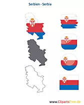Serbien-Karte mit Flagge, Kontur mit Fahne, Serbia Button, Icon