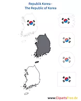 Südkorea-Karte mit Flagge, Kontur mit Fahne, Button, Icon