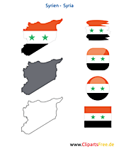 Syrien-Karte mit Flagge, Kontur mit Fahne, Button, Icon