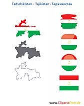 Tadschikistan-Karte mit Flagge, Kontur mit Fahne, Button, Icon