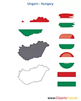 Ungarn Flagge mit Kontur-Karte, Fahne, Icon, Button