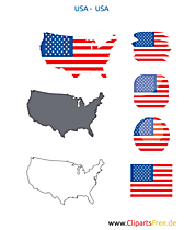 USA-Karte mit Flagge, Kontur mit Fahne, Button, Icon
