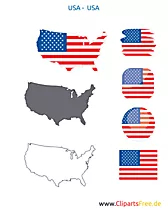 USA-Karte mit Flagge, Kontur mit Fahne, Button, Icon
