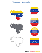 Venezuela Flagge mit Kontur-Karte, Fahne, Icon, Button