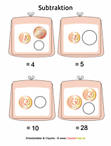 Minusaufgaben mit Cent Druckvorlagen kostenlos